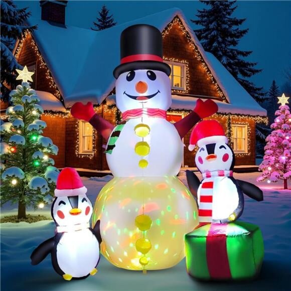 6 FT Christmas Inflatable Outdoor Decor, Blow up Snowman with Bright RGB Light